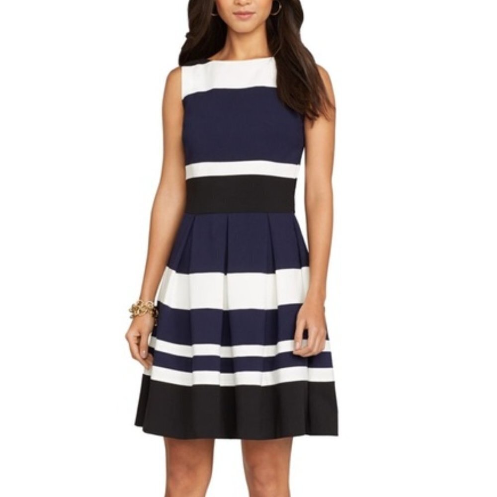 Lauren Ralph Lauren Navy White and Black Striped Midi Dress